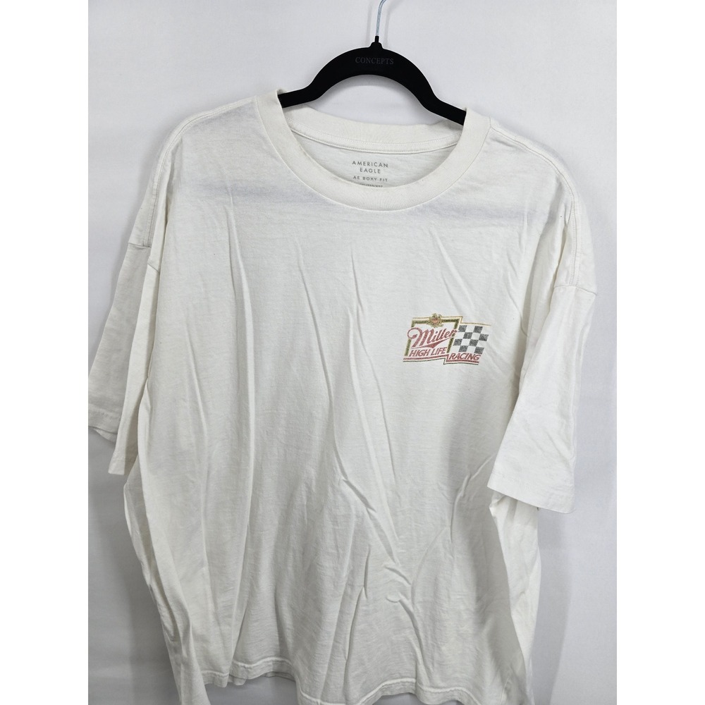 American Eagle Miller High Life Racing Graphic T-Shirt Mens XXL White Boxy Fit